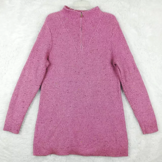 Lands End Womens Sweater Pullover 1/4 Zip Waffle Knit Pink Multicolor Tall LT