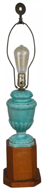 Mid Century Chinese Porcelain Celadon Urn Vase Lamp Stand Chinoiserie Boho Chic
