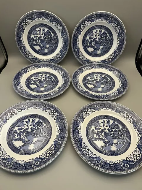 Vintage Washington Old Willow 7” Plates - Blue & White Set of 6 Made in England