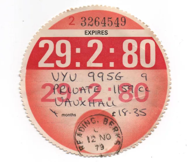 car tax disc February 1980 good condition collectors item