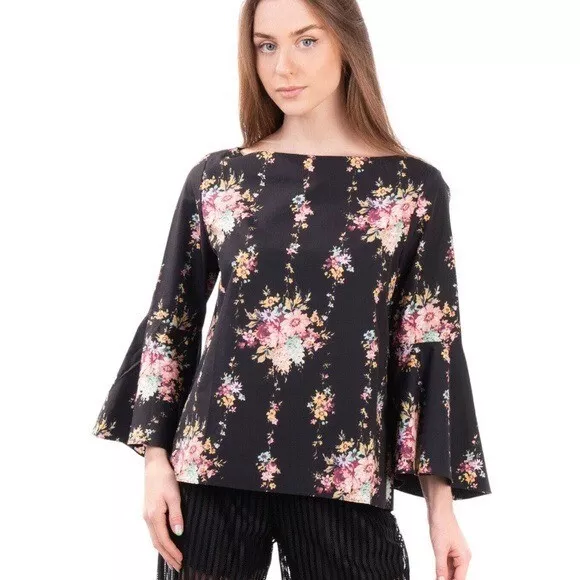 Alice & Olivia Shirley Floral Print Bell Sleeve Blouse Boho Size XS