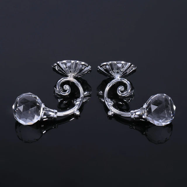 LT (Silver)2x Metal Crystal Glass Curtain Holdback Wall Window Drapery Tie Back