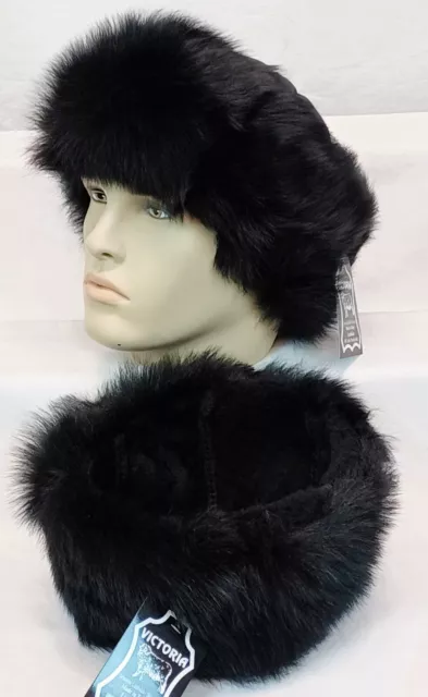 BLACK 100% Sheepskin Shearling Leather Toscana Fur Beanie Round Bucket Hat S-2XL