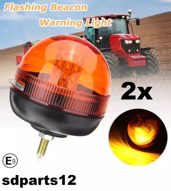 2x Gyrophares a LED Orange 12/24V Homologué E9 Balise d'Avertissement Rotatif