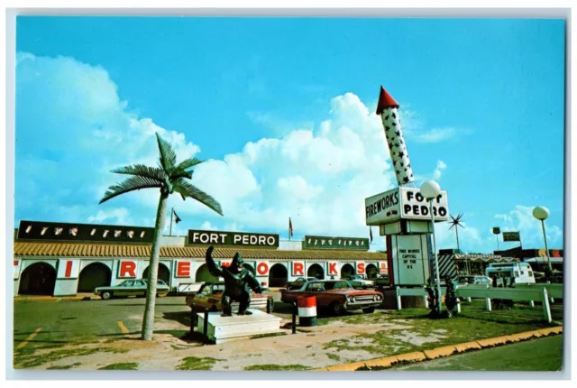 South Carolina Postcard South Border Fort Pedro Fireworks c1960 Vintage Antique