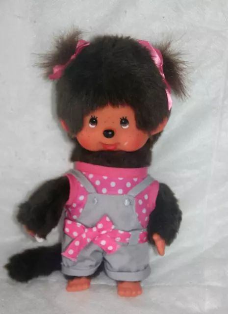 Monchhichi Sekiguchi Peluche Singe Fille Kiki Tee Shirt Rose Salopette Gris Kom9