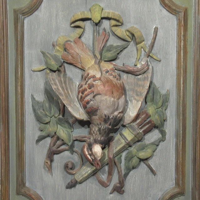 Antique French Hand Carved Painted Wooden Panel High Relief Still Life Partridge 2