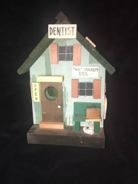 Wooden Dentist Office Hand Made Bird House Amusing Folk Art
