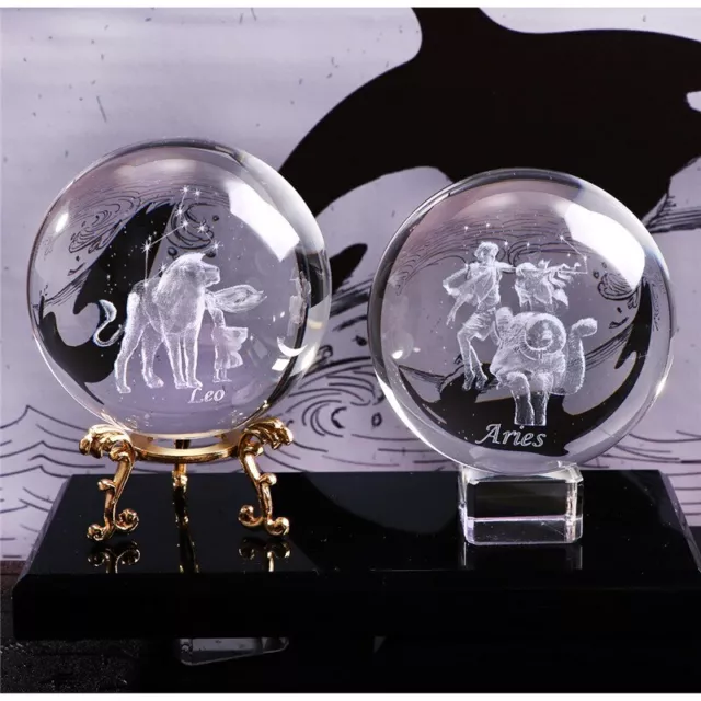 Zodiac Sign Engraved Crystal Ball 3D Crystal Glass 12 Zodiac Signs with Base 2