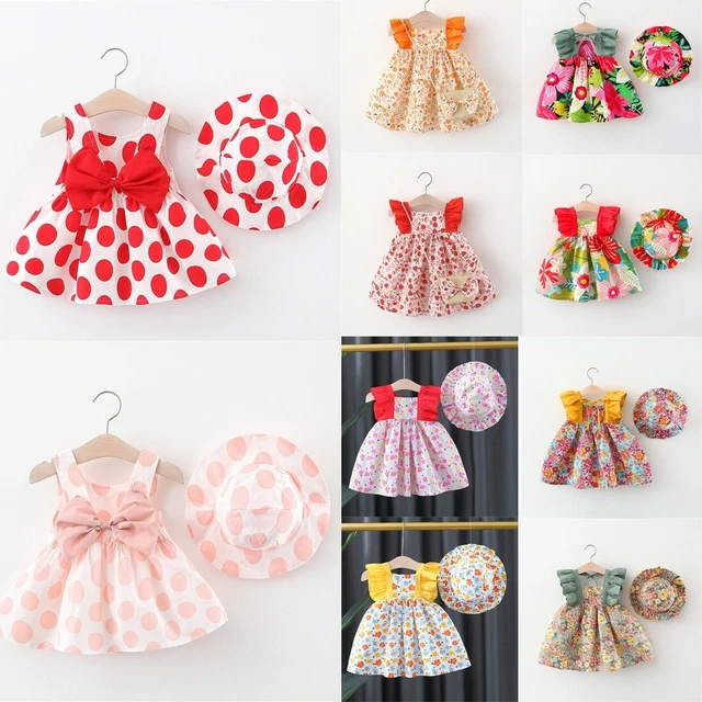 Toddler Infant Baby Girls Summer Vacation Sleeveless Ruffles Floral Dress Hat