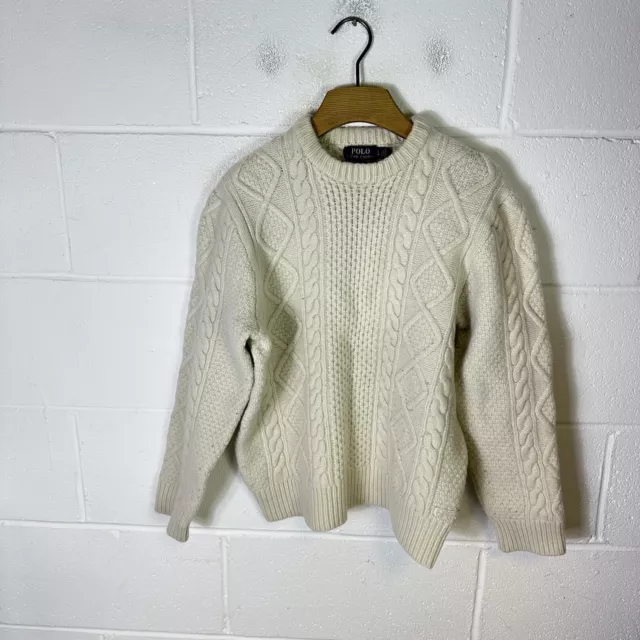 Polo Ralph Lauren Pullover Herren groß beige cremefarben Aran Kaschmirwolle Strick RL