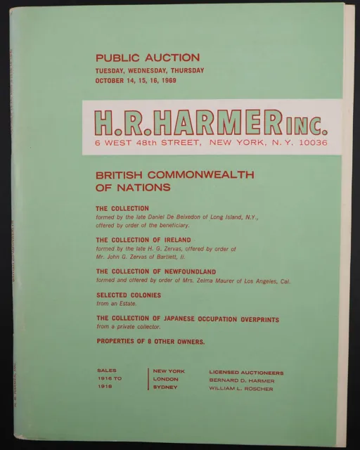 Literatur/Dokumente, Brit. Kolonien, Auktionskatalog Harmer NY 1969