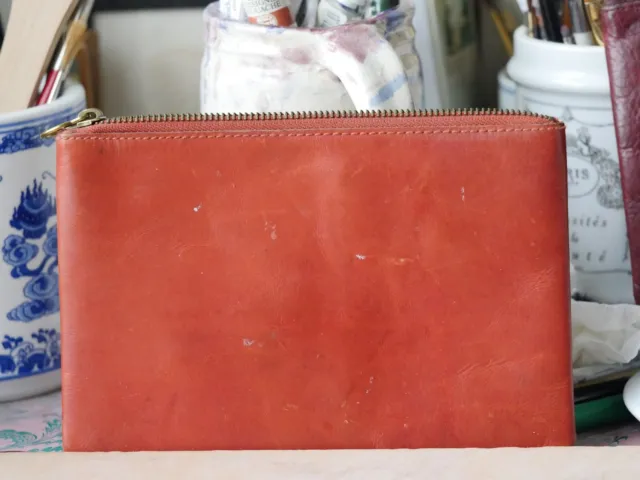 Distressed MADEWELL Warm Red Leather Clutch Pouch