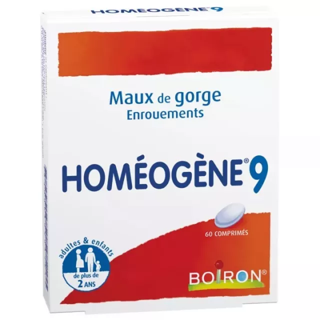 Homeogene 9 Boiron - Hoarseness, Laryngitis, Sore throat - 60tabls