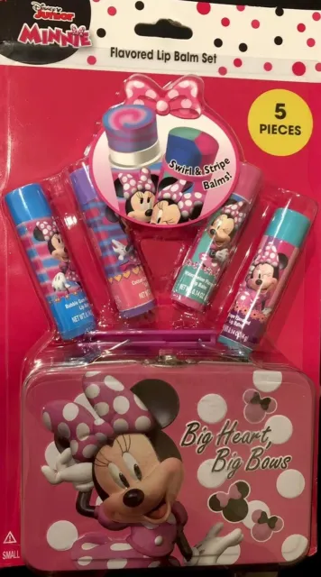 Disney Minnie Mouse 5pc Lip Balm Set With Tin Box Party Gift Favor Baskit Filler