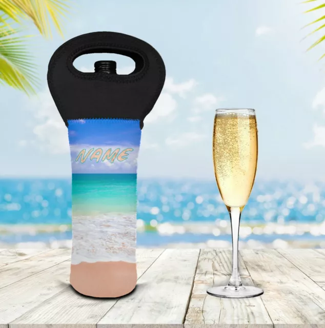 Personalised Beach Wine Bottle Cooler Carry Bag