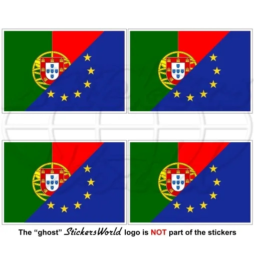 EUROPA-PORTOGALLO Bandiera EU-PT Unione Europea-Portoghese 50 mm(2") Adesivi Decalcomanie x4