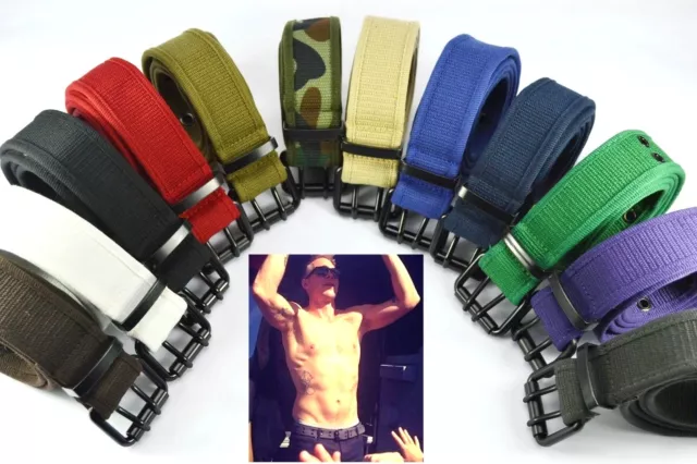 Double Hole Iron Buckle Thick Body Unisex Canvas Belt Multi Color Max Waist 39"