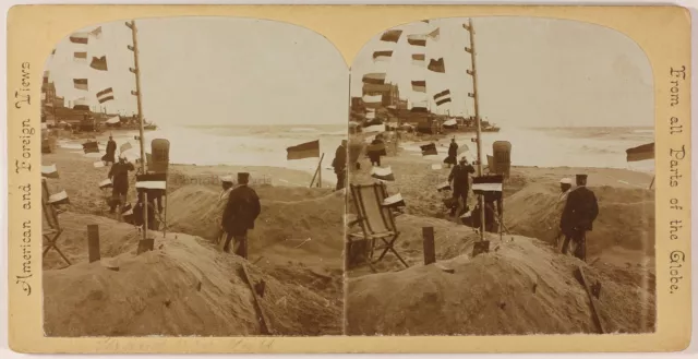 Drapeaux Jeux Bateau Plage Amsterdam Pays-Bas Photo Stereo Vintage c1890