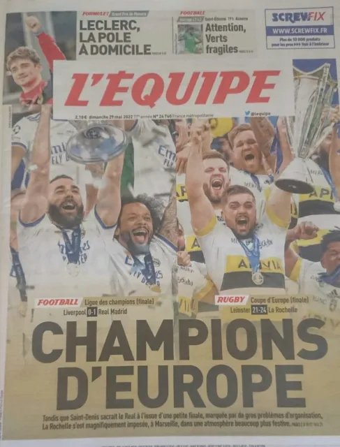Journal l'équipe N°24760-29/5/2022 Real Madrid Liverpool La Rochelle Leinster