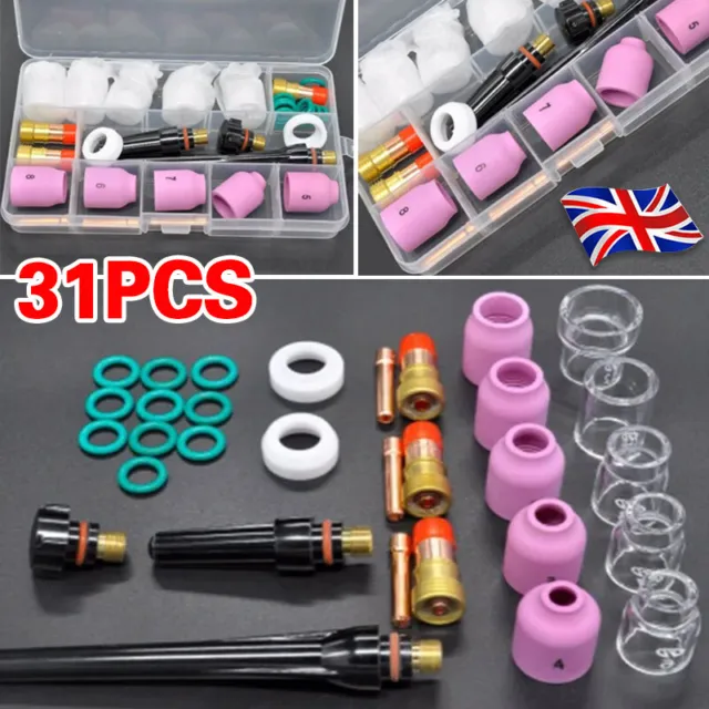 31x TIG Welding Accessories Stubby Gas Lens Glass Cup Kit For WP-17/18/26 Torch.