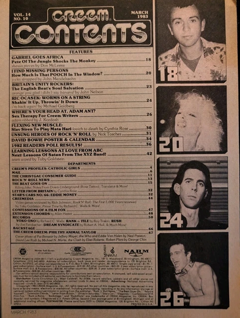CREEM MAGAZINE MARCH 1983 Readers Poll! Who Peter Gabriel Missing ...