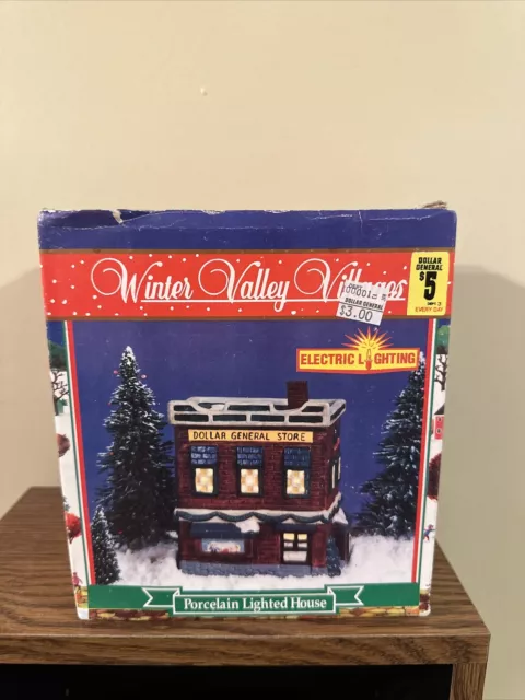 1995 Ceramic Dollar General Store Christmas Winter Valley Village House - New