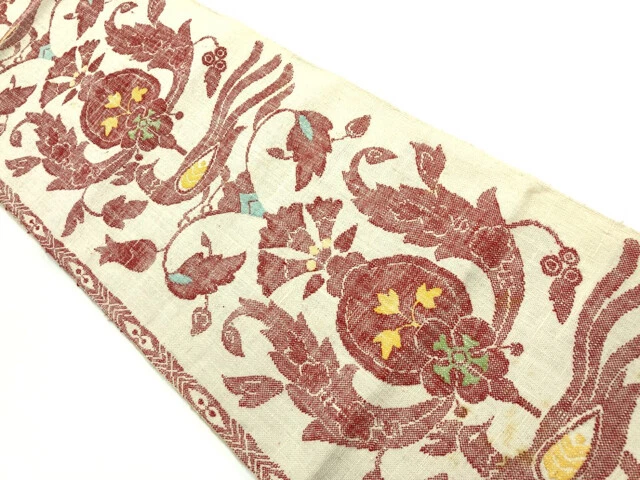 6616466: Japanese Kimono / Antique Nagoya Obi / Mawata Tsumugi / Woven Peacock &