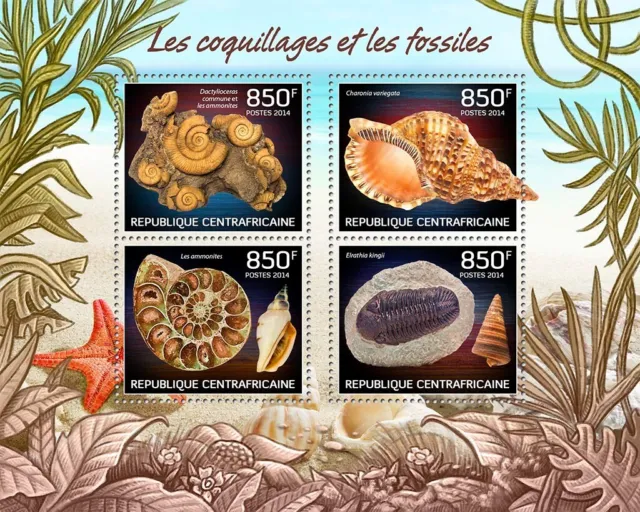 Shells and Fossils MNH Stamps 2019 Central African M/S