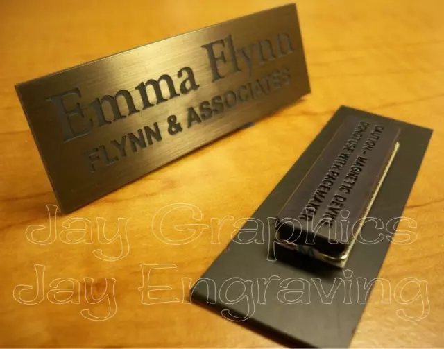 Custom Engraved 1x3 Brushed Bronze Finish Name Tag with Magnetic Attachment