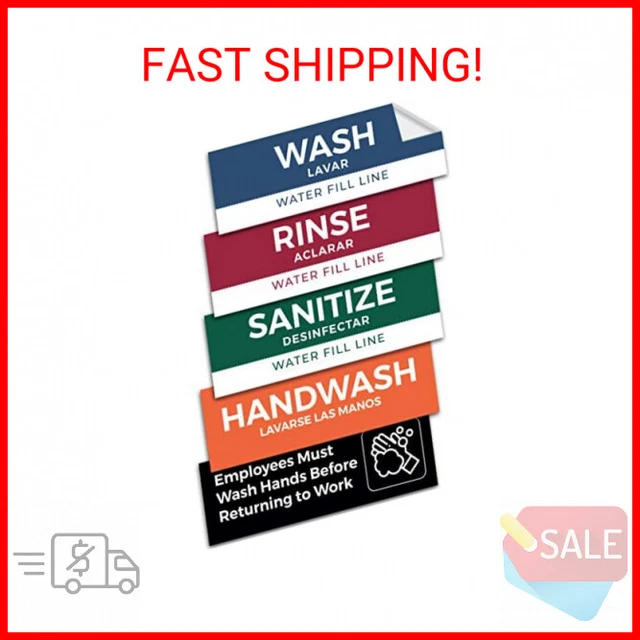5 Pack Wash Rinse Sanitize Sink Labels, Waterproof Sticker Signs, 3 Compartment 5 Pack Wash Rinse Sanitize Sink Labels, Waterproof Sticker Signs, 3 Compartment