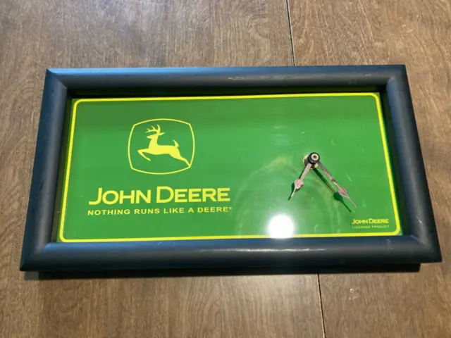 John Deere License Plate Clock Framed Green Yellow