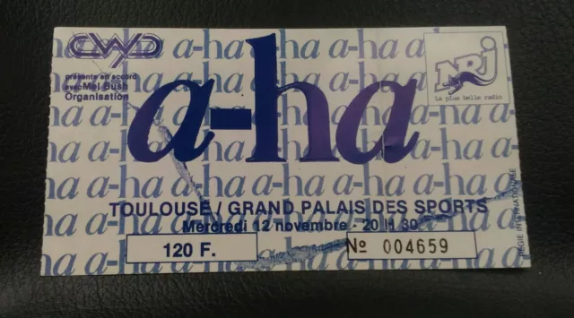 ticket billet used stub place concert  A-HA 1986 Toulouse FRANCE