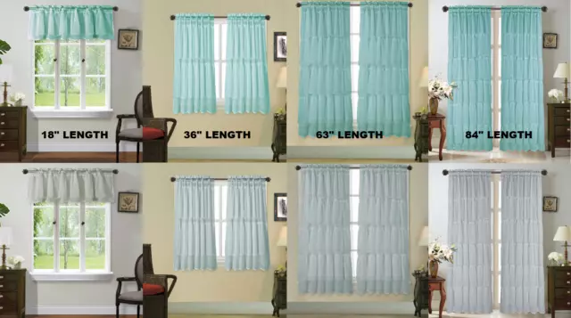 1 Set Shabby Chic Sheer Curtain Panel Multilayered Rod Pocket Window Treatmenmt