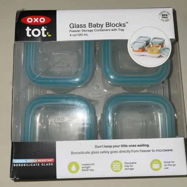 OXO Tot Baby Blocks contenedores de almacenamiento de plástico congelador 4 oz en azul marino - nuevo en caja