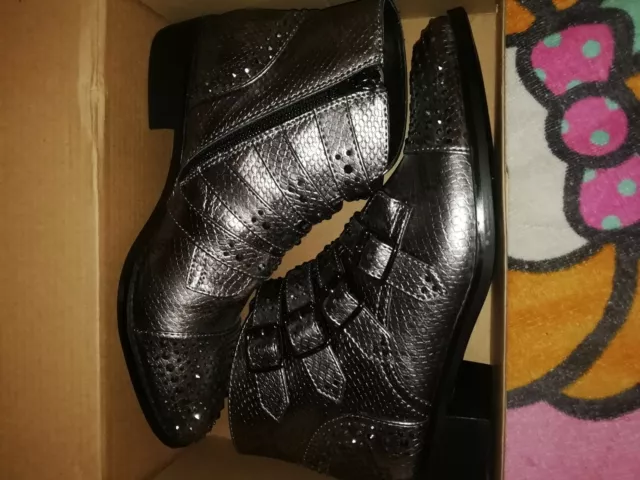 Bottines Boots Cloutée Strass Effet Sepent  38,5 / 39  Taupe metalisé 4sangles 