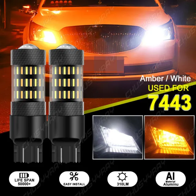 7443 7440 7444 LED White/Amber Strobe Flash Brake Stop Tail Parking Light Bulb