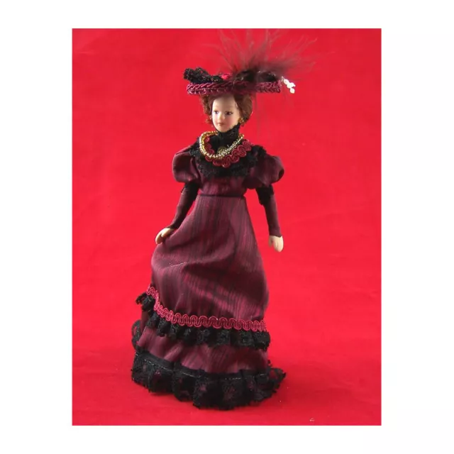 Creal 269452 bordeauxfarbene Puppe "Lady" aus Porzellan 1:12 für Puppenhaus NEU#