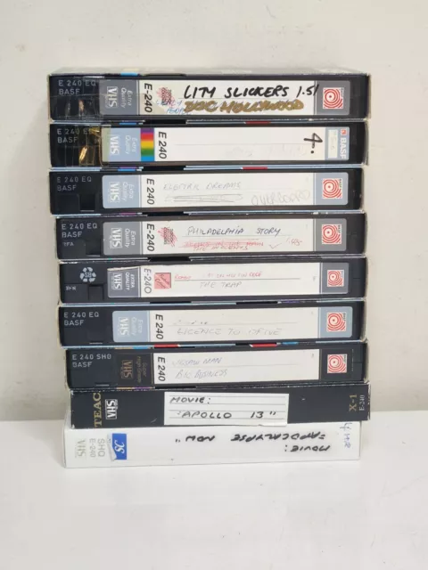 9 x Pre-recorded VHS Video Tapes 180min Blank Tapes With Vintage Movies On Them