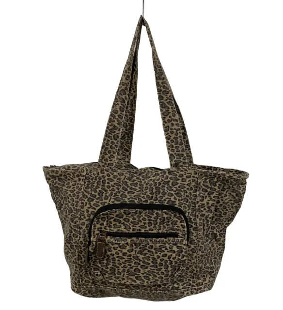 Leopard Print Purse Handbag Bronze Hardware Outer Pocket Zip Closure