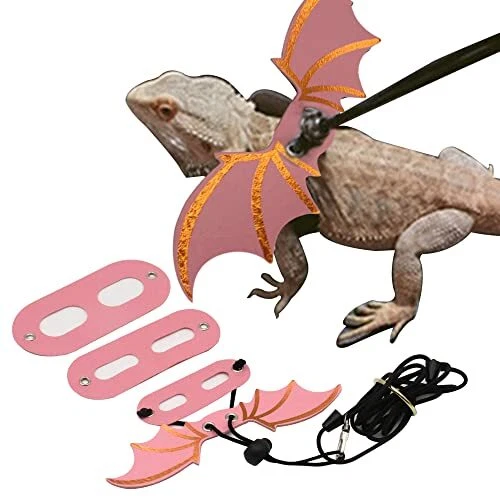 Adjustable Bearded Dragon Leash Harness,3 Size Pack Leather Wings Safty Pink
