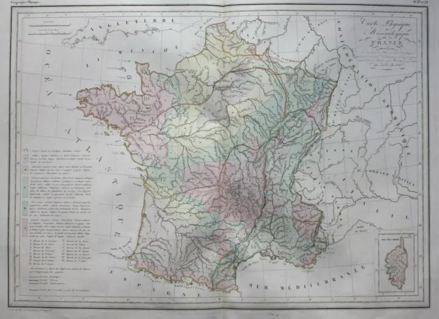 Original antique map, LARGE GEOLOGICAL MAP OF FRANCE, Malte-Brun, 1846