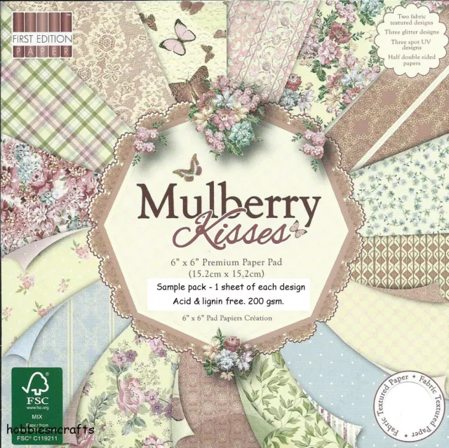 Dovecraft Mulberry Kisses Papers 6 X 6 Sample Pack - 1 Of Each Design 16 Sheets