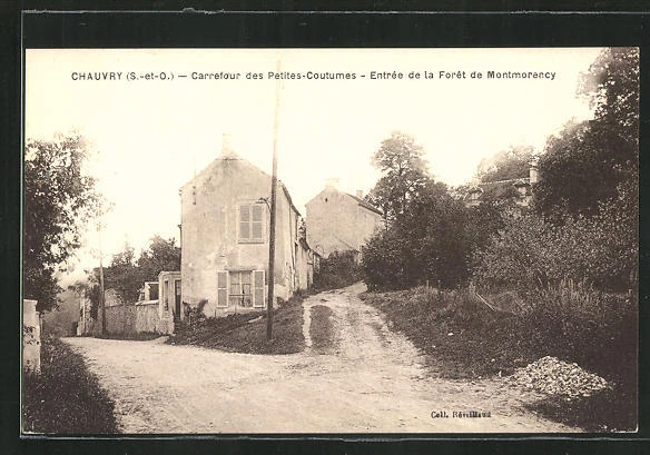 CPA Chauvry, Carrefour des Petites Coutumes, Entrée de la Forét de Montmorency