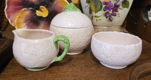 Vintage Falcon Ware 3 piece creamer, sugar bowl and jam bowl set/pale pink