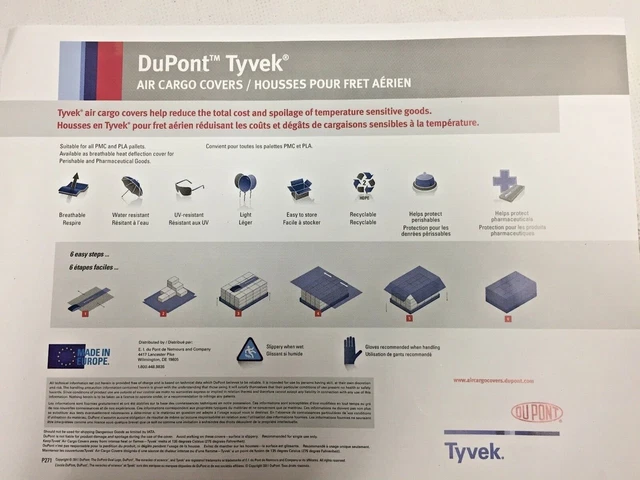 Dupont Tyvek Air Cargo Covers Pharmaceuticals & Temp Sensitive BNIB NIP NOS