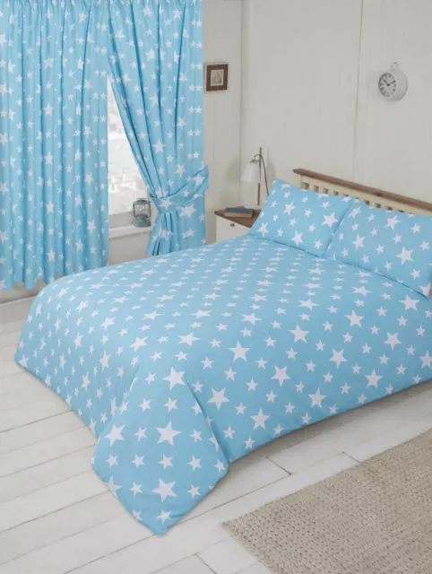 JUNIOR KINDERBETT Bett Kinder Kinder Jungen blau weiß Sterne Bettbezug Bettwäsche