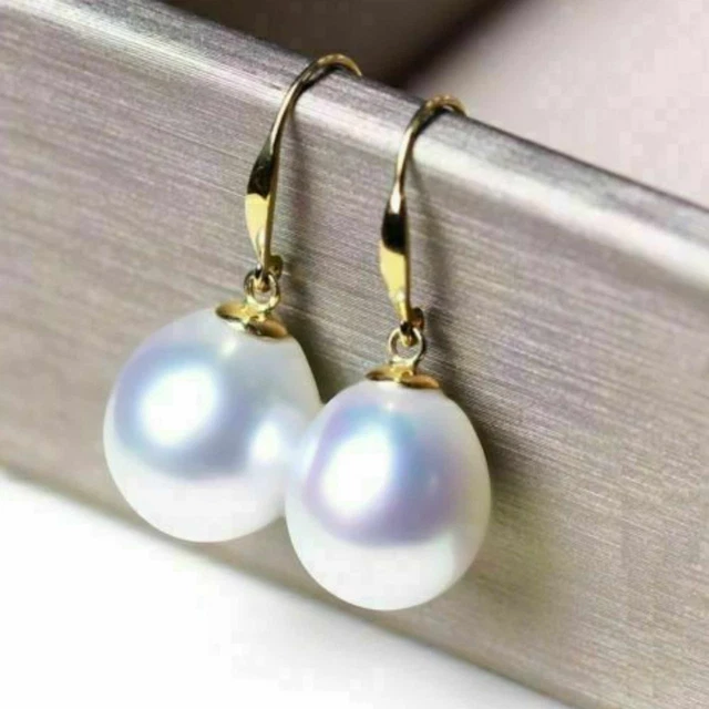10-12mm Natural white Akoya pearl 14K gold earrings Lucky Jewelry Ear stud