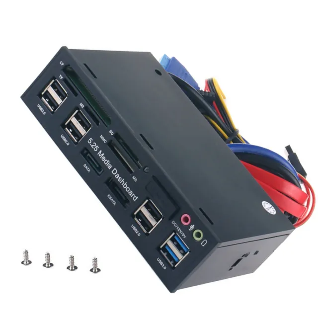 5.25" PC Front Panel Dashboard Media USB 3.0 Hub Audio Esata SATA Card Reader