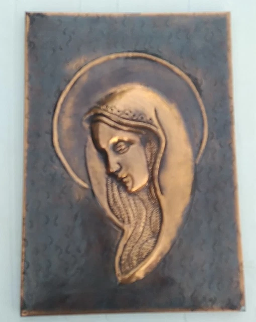 VECCHIA ICONA CAPOLETTO volto di Maria Madonna lastra rame stampato 35 ...